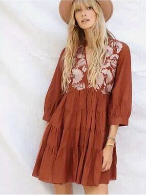 Anthropologie Samant Chauhan Apolline Embroidered Tunic Dress size xs